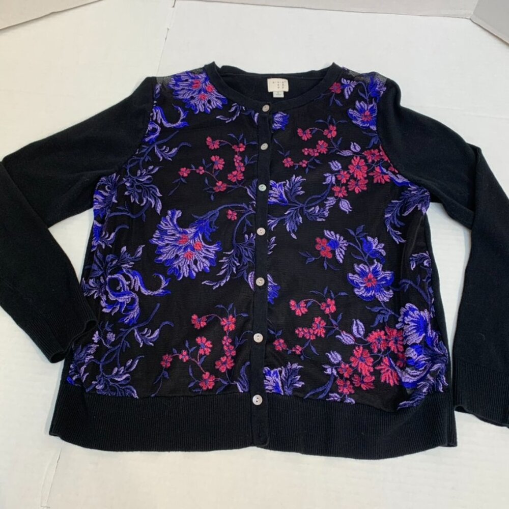 A New Day womens black and purple floral sweater size large cardigan - Picture 5 of 10